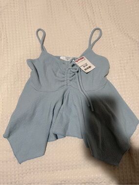 T.J.Maxx Light Blue Textured Ruched Spaghetti Strap Camisole